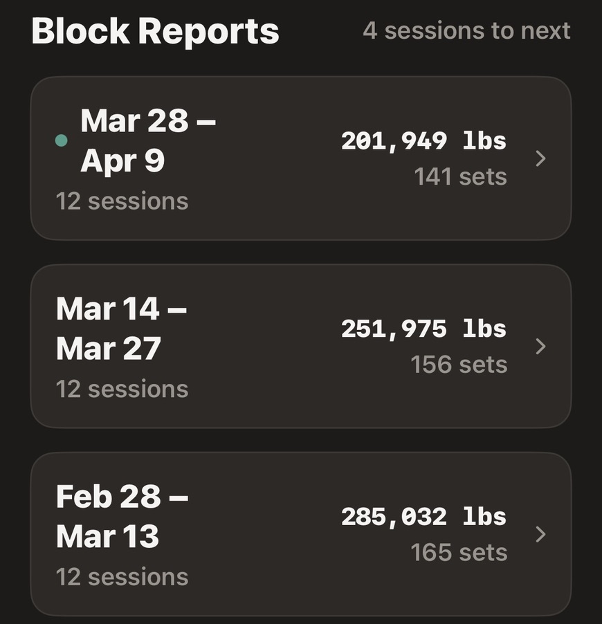 Block Reports history list with countdown to next report and past blocks